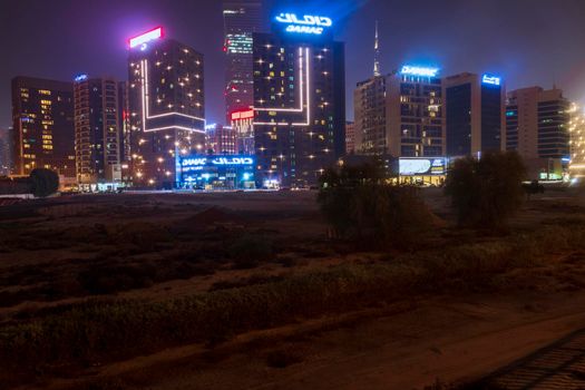 Dubai, UAE - 06.04.2021 Business bay district at night.