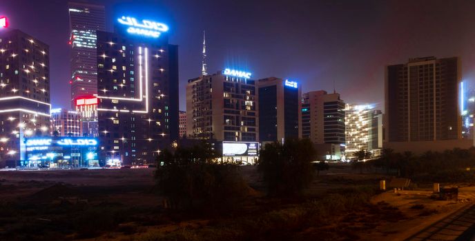 Dubai, UAE - 06.04.2021 Business bay district at night.