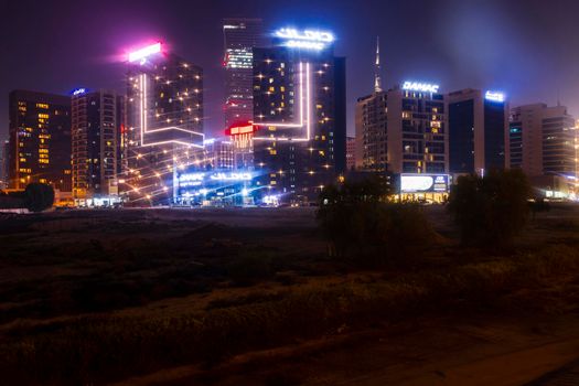 Dubai, UAE - 06.04.2021 Business bay district at night.