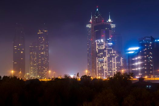 Dubai, UAE - 06.04.2021 Business bay district at night.