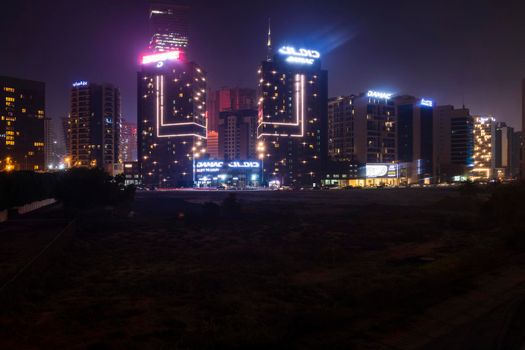 Dubai, UAE - 06.04.2021 Business bay district at night.