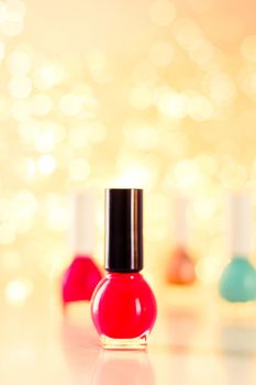 Beauty, make-up and cosmetics concept - Nail polish bottles, manicure and pedicure collection