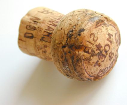 champagne cork produced by the Moet and Chandon winery in France, close up detail showing the text and labeling