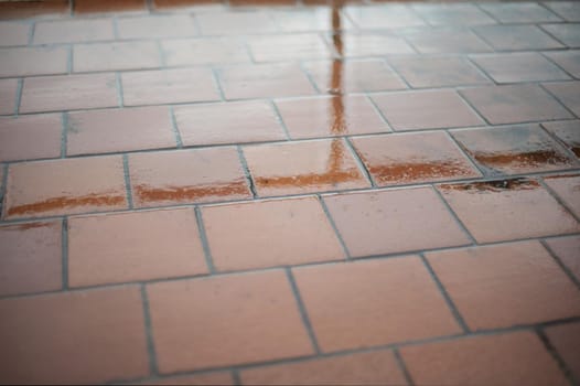 Architectural Detail of Reflection in Wet Outdoor Patio Tiles in the Rain