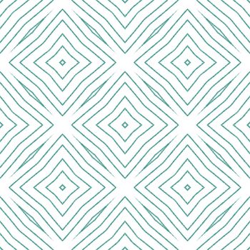 Ethnic hand painted pattern. Turquoise symmetrical kaleidoscope background. Summer dress ethnic hand painted tile. Textile ready lovely print, swimwear fabric, wallpaper, wrapping.