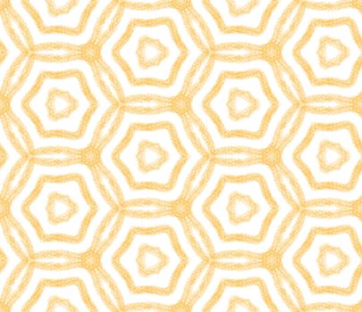 Medallion seamless pattern. Yellow symmetrical kaleidoscope background. Watercolor medallion seamless tile. Textile ready elegant print, swimwear fabric, wallpaper, wrapping.