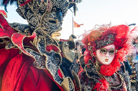 VENICE, ITALY - Febrary 6 2018: The masks of the Venice carnival 2018