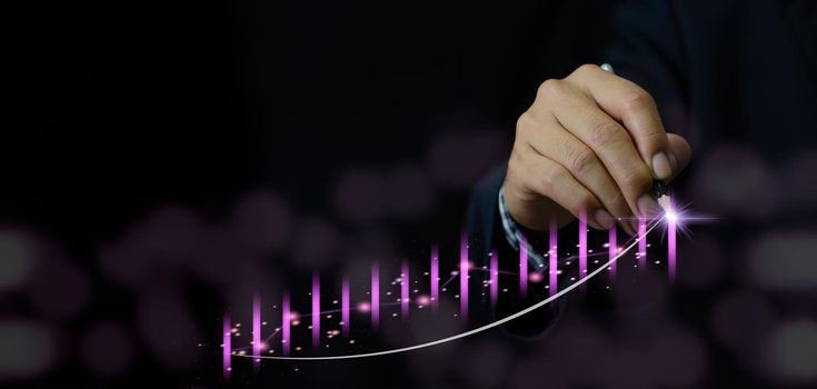 Businessman economic growth graph financial data strategy. Stock market investment digital marketing.