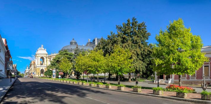 Odessa, Ukraine 04.09.2022. Lanzheronovskaya street in Odessa, Ukraine, on a sunny summer day