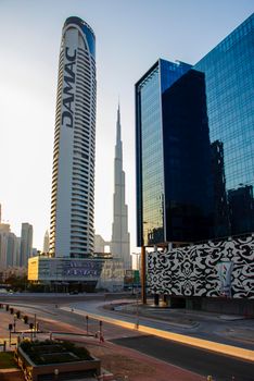 Tallest building in the world. Burj Khalifa. Shot made from Business Bay Area of Dubai. UAE. OUtdoors.