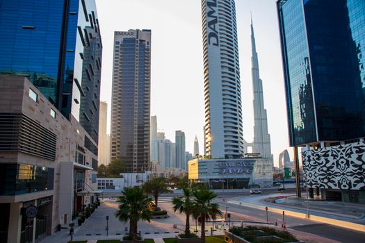 Tallest building in the world. Burj Khalifa. Shot made from Business Bay Area of Dubai. UAE. OUtdoors.