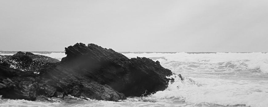 Coastal art print, monochrome and seascape concept - Atlantic ocean coast scenery, fine art