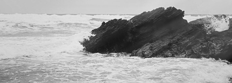 Coastal art print, monochrome and seascape concept - Atlantic ocean coast scenery, fine art