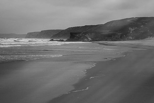 Coastal art print, monochrome and seascape concept - Atlantic ocean coast scenery, fine art