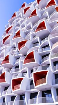 Dubai, UAE - 04.02.2021 - Facade of a Binghatti pearls residential building.