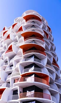 Dubai, UAE - 04.02.2021 - Facade of a Binghatti pearls residential building.