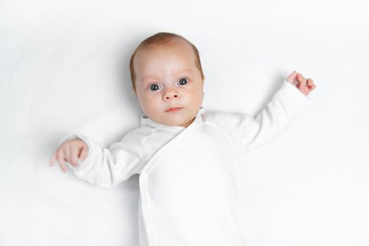 Portrait of a baby on a white background . Children of copyspace . An article about children . Advertising of children 's products . Child 0-3 months old