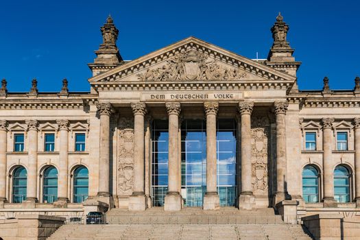 The view worth seeing from the Square of the Republic on the building of German Reichstag in Berlin