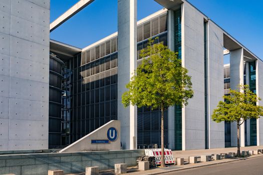 The German Parliament Bundestag with subway stop in Berlin, Germany