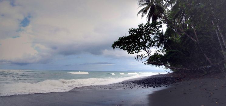 Beach in Punta Banco, Costa Rica on the Pacific Coast of the country in the morning.  Panoramic