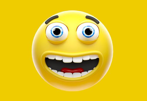 Happy yellow emoji, smiling face emoticon icon, 3d rendering.