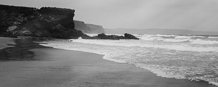 Coastal art print, monochrome and seascape concept - Atlantic ocean coast scenery, fine art