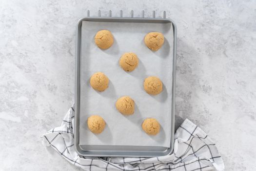 Flat lay. Cooling freshly baked eggnog scones on a kitchen counter.