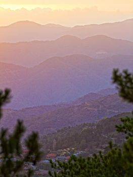 The beauty of nature. A beautiful view of a golden sunset from a hilltop