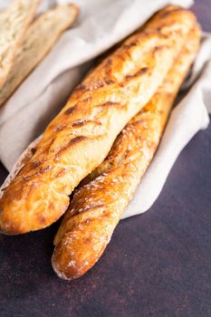 Freshly baked small French baguette bread.