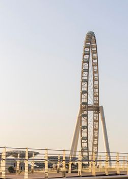 Dubai,UAE - 04.10.2021 View of a tallest ferris wheel in the world Ain Dubai, located in "Blue waters" by Meraas in Dubai, UAE