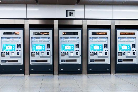 Ticket machines at the metro station. Kuala Lumpur, Malaysia - 04.01.2020