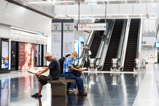 Interior of modern subway station in Malaysia. Kuala Lumpur, Malaysia - 04.01.2020