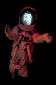 Funny astronaut space suit where you can put your photo in. Museum of space and astronautics.
