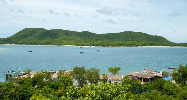 high angle view of the sea There are communities below too. Thailand