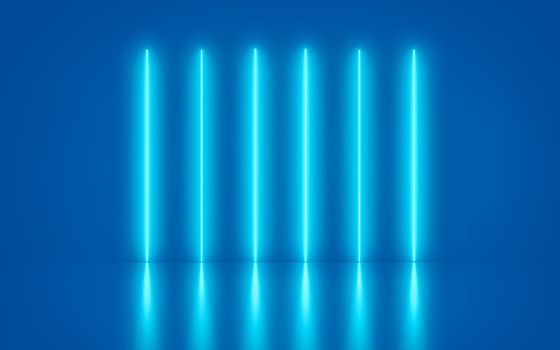 Blue Neon Line Light Shapes Futuristic Abstract background and reflective - laser show, night club interior lights, glowing line. 3d rendering,
