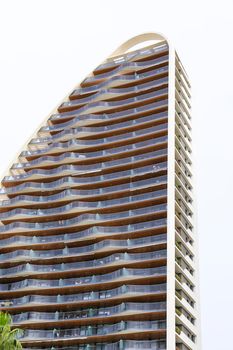 Benidorm, Alicante, Spain- September 11, 2022: Modern architecture buildings called Sunset Waves in the Poniente Beach Area in Benidorm