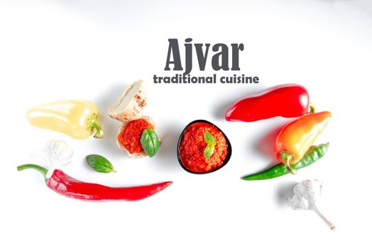 ajvar Balkan dish, vegetable caviar, a paste of roasted red bell peppers. Used as a condiment to side dishes and meat dishes, as well as an independent dish with bread traditional Balkan cuisine. Cuisine of Serbia, Turkey.