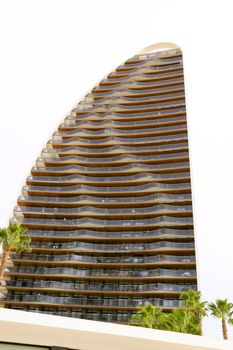 Benidorm, Alicante, Spain- September 11, 2022: Modern architecture buildings called Sunset Waves in the Poniente Beach Area in Benidorm