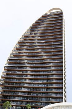 Benidorm, Alicante, Spain- September 11, 2022: Modern architecture buildings called Sunset Waves in the Poniente Beach Area in Benidorm