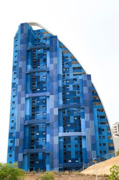 Benidorm, Alicante, Spain- September 11, 2022: Modern architecture buildings called Sunset Waves in the Poniente Beach Area in Benidorm