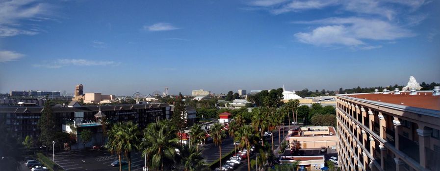 California - September 10, 2009:  Disneyland and Anaheim skyline taken from a hotel across the street.  Panoramic