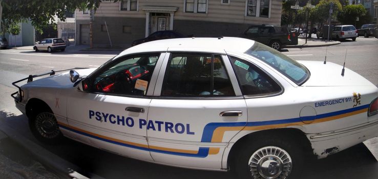 San Francisco - April. 28, 2009: Psycho Patrol car parked on the street with insane clown posse sticker on back.