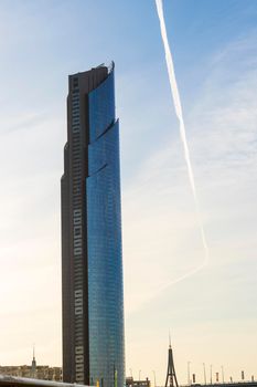 Dubai, UAE - 04.17.2021 Dubai D1 tower in Business bay crossing area.