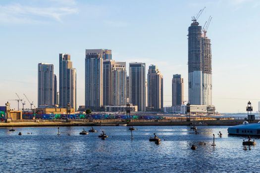 Dubai, UAE - 04.17.2021 Dubai creek harbour development by EMAAR. UAE. Shot made from Dubai Festival city side.