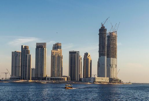 Dubai, UAE - 04.17.2021 Dubai creek harbour development by EMAAR. UAE. Shot made from Dubai Festival city side.