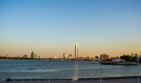 Dubai creek golf and yacht club, park hayatt hotel, D1 tower and other landmarks of Dubai.