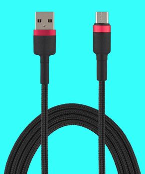 cable with USB and micro USB connector, isolated on a blue background