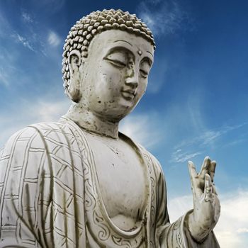 Buddha statue below a blue sky 3d illustration 