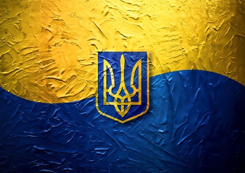 Grungy Painted Ukrainian Flag with Blazon