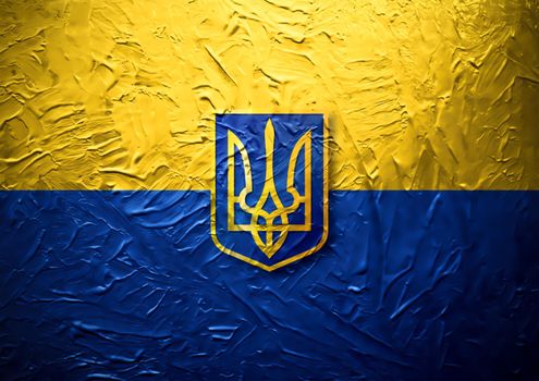 Grungy Painted Ukrainian Flag with Blazon